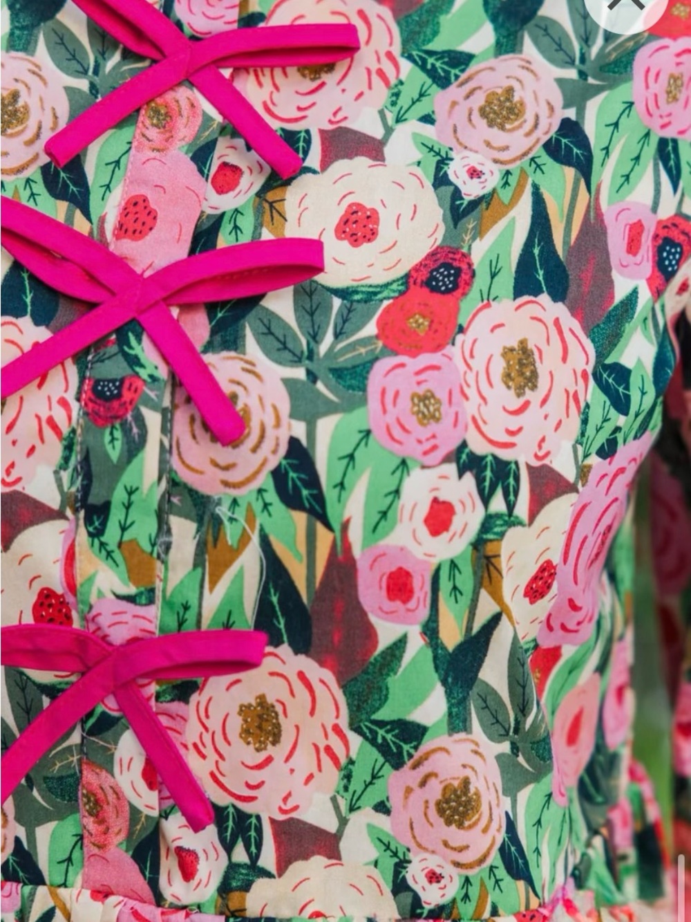 Shop The Mint Floral Bow Front Mini Dress Pink, Green, Yellow Small 3/4 Sleeves - Picture 9 of 13